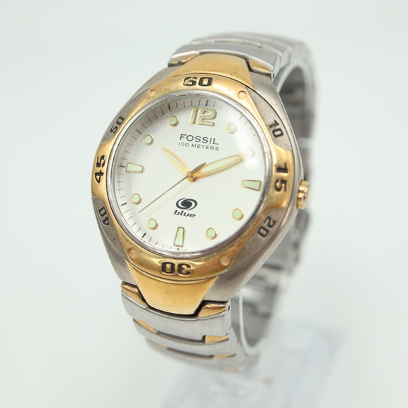 Fossil Blue Two Tone Watch 40mm Stainless Steel 100m AM-3364 with New Battery - Picture 1 of 14